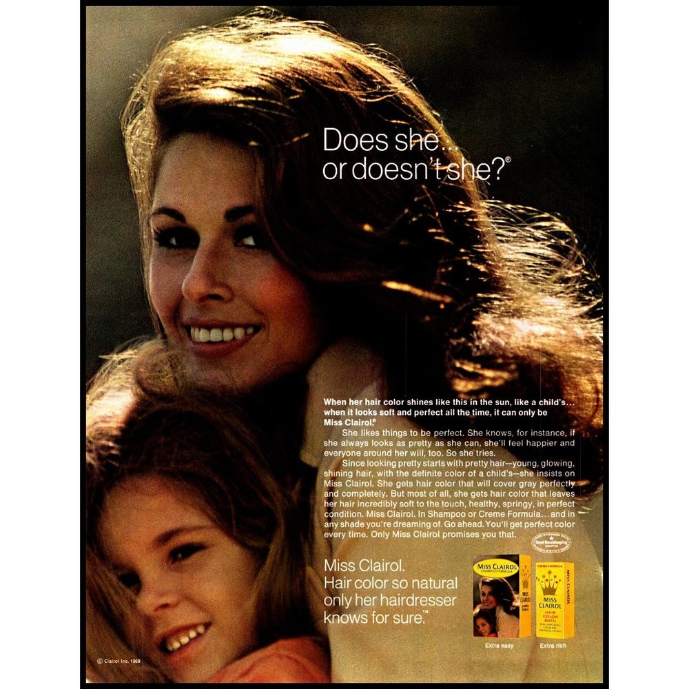 1969 Miss Clairol Hair Dye Vintage Print Ad Brunette Mom Daughter Girl Wall Art